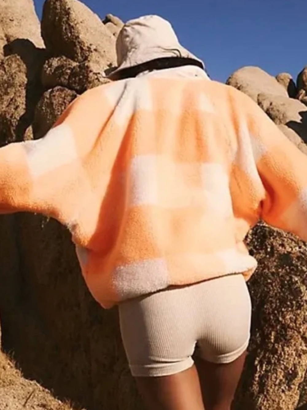 Free People FP movement Xs hit the slopes printed fleece pullover orange plaid - Picture 3 of 7